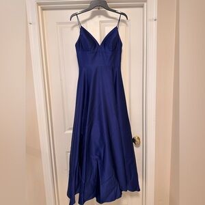 Betsy & Adam Blue Asymmetrical Prom Dress